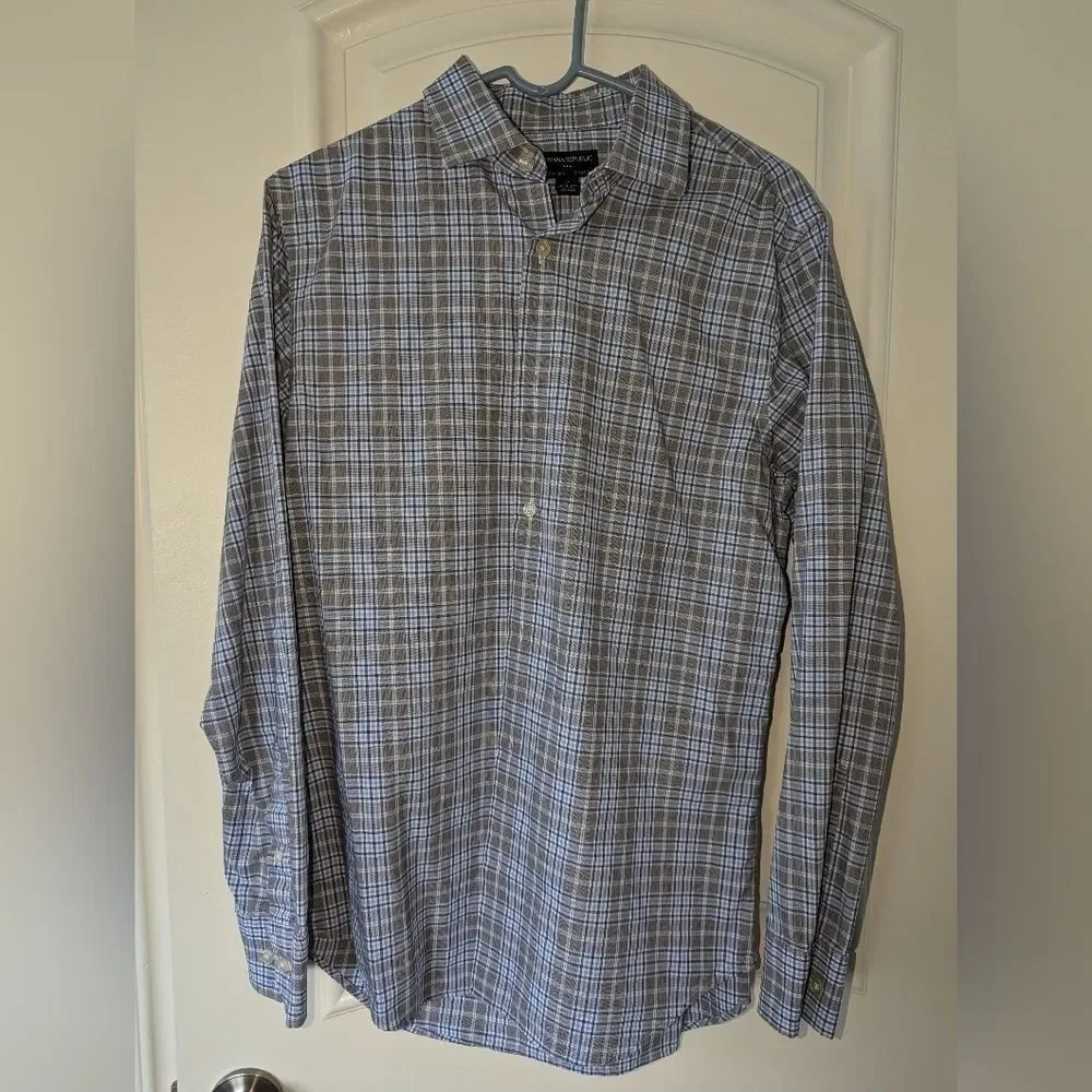 Banana Republic Slim Fit Non-Iron Plaid Button-Down Shirt - Size M